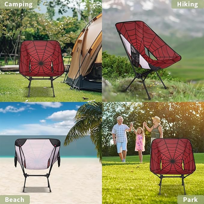 Portable Camping Chair Folding Chairs for Outside Red Web Lightweight Backpacking Chair Outdoor Collapsible Beach Chairs for Adults Fishing Lawn Picnic Travel Hiking