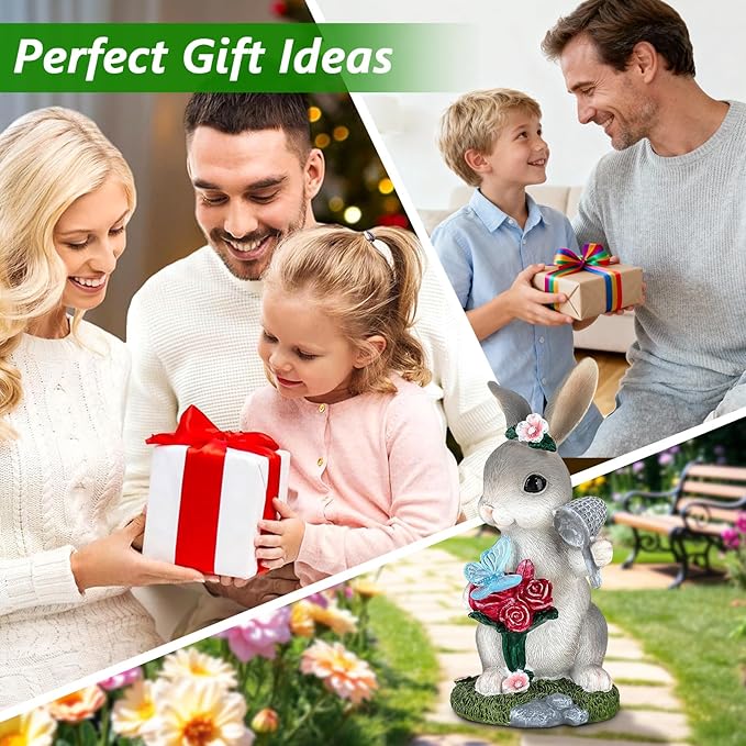 Solar Garden Decor Rabbit with Butterfly Statues Outdoor Outdoor Figurine Statue Lights Outdoor Garden Yard Lawn Patio Decoration Unique House Warming Birthday Present for Women Family