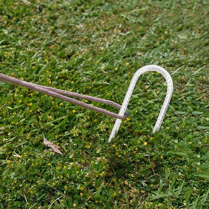 VICASKY 8pcs U-Shaped Galvanized Steel Landscape Stakes Yard Ground Anchors with Gaskets for Swing Sets Tent Accessories and Gardening Outdoor Use