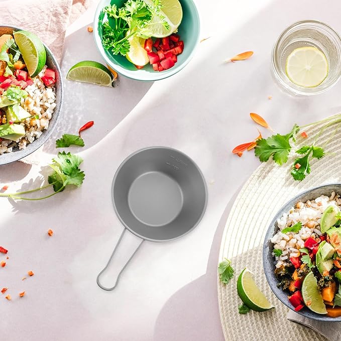 VICASKY Portable Titanium Camp Bowl with Folding Handle Lightweight Outdoor Salad and Fruit Dish Bowl for Hiking Backpacking Travel and Picnic Use