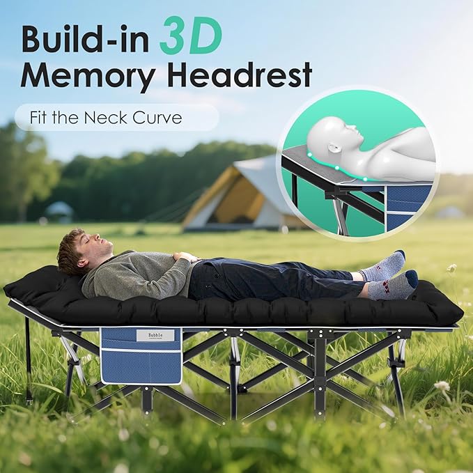 Suteck Camping Cot 32In XXL Folding Camping Cot Heavy Duty Sleeping Bed for Adults 1200D Double Layer Oxford Cots for Camping W/Pilllow Mattress Carry Bag for Home Office Nap Beach Travel 900LBS