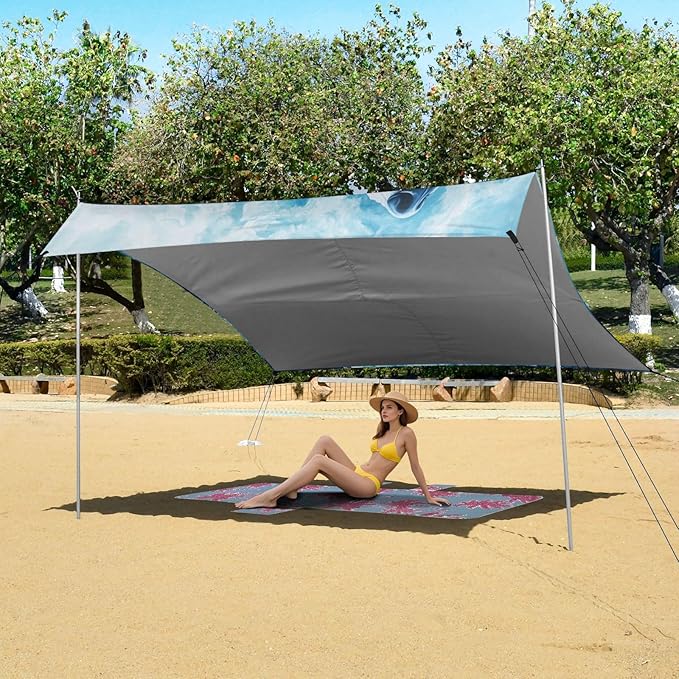ALAZA Ice Wolf Howling Beach Tent Sun Shelter UPF50+ Protection Beach Shade Canopy w/ 4 Sandbags for Outdoor Camping Fishing Backyard Fun Picnic 10x9 ft