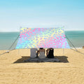 ALAZA Blue Cheetah Print Leopard Rainbow Beach Tent Sun Shelter UPF50+ Protection Beach Shade Canopy w/ 4 Sandbags for Outdoor Camping Fishing Backyard Fun Picnic 10x9 ft