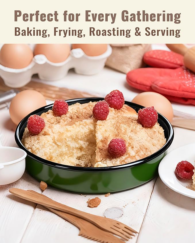 Enamel Pizza Pan Set Round Baking Pans for Oven Roasting Chicken Roast &amp Ham Dish 4-Pack 9/10/12/14 Inch Non-Stick Heat Resistance Dishwasher Safe Wife &amp Mother's Valentine Easter Gift Cake P
