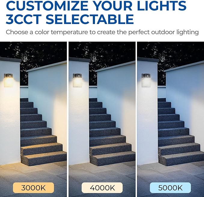 CINOTON 26W LED Wall Pack Light with Dusk to Dawn Sensor 3CCT 3000K/4000K/5000K 26W/18W/13W Switchable [100-277Vac] IP65 Waterproof Outdoor Security Flood Lighting for Garage Warehouse 2 Pack