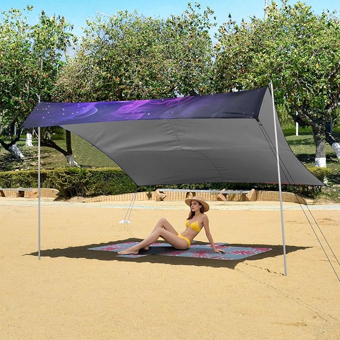 ALAZA Rabinbow Dragon Beach Tent Sun Shelter UPF50+ Protection Beach Shade Canopy w/ 4 Sandbags for Outdoor Camping Fishing Backyard Fun Picnic 10x9 ft