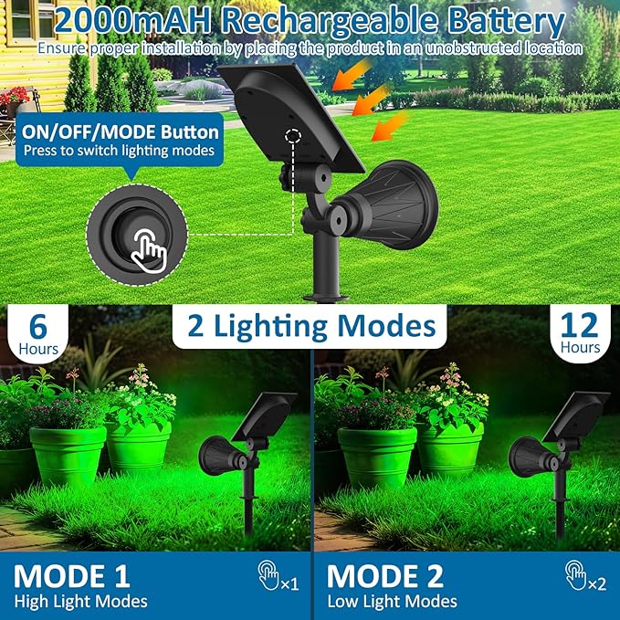 T-SUNUS Green Solar Spot Lights Outdoor 2 Pack IP65 Waterproof Garden Spotlights Auto On/Off for St Patricks Day Halloween Christmas Security Landscape Spotlight for Tree Patio Yard Driveway Pond