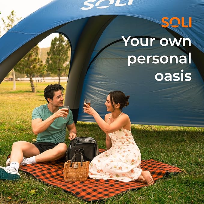 SOLI Inflatable Shade Air Canopy - Quick Self-Inflating Sun Shelter with Air Pump UPF 50+ Sun Protection Travel-Friendly Stable Anchors for Beach Camping &amp Backyard Use (Heat Wave Orange) - 10