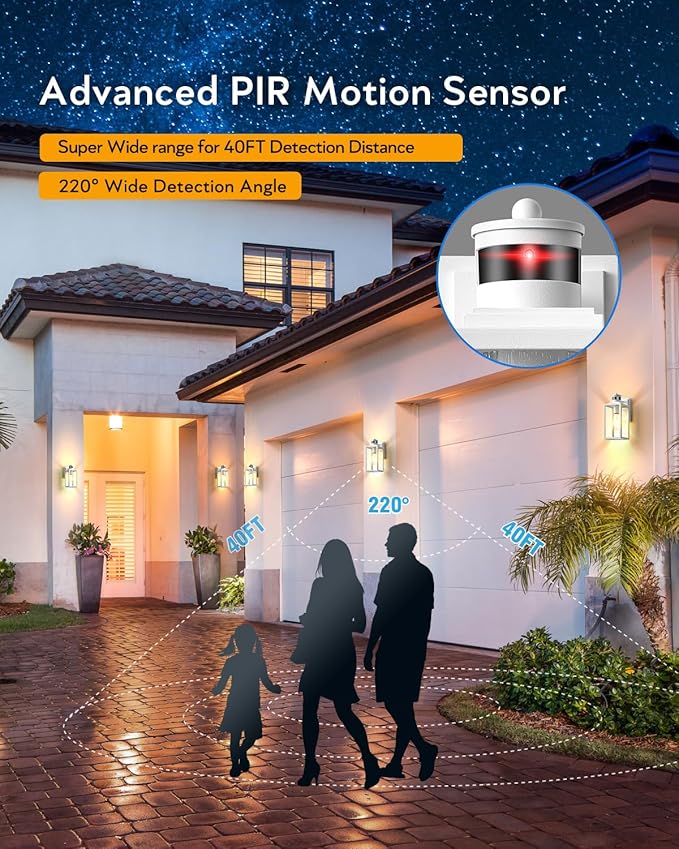 VIANIS White Motion Sensor Exterior Wall Light Modern Dusk to Dawn Outdoor Porch Lights Wall Mount Anti-Rust Aluminum Waterproof Outdoor Wall Sconce Exterior Lighting Fixtures for House Garage
