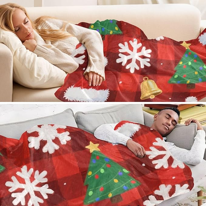 Soft Throw Blanket Merry Christmas White Snowflakes Blankets For Adults 50'' x 70''