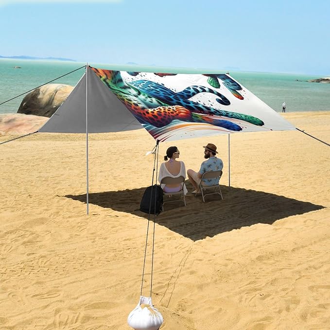ALAZA Leopards Cheetah Fighting Beach Tent Sun Shelter UPF50+ Protection Beach Shade Canopy w/ 4 Sandbags for Outdoor Camping Fishing Backyard Fun Picnic 10x9 ft