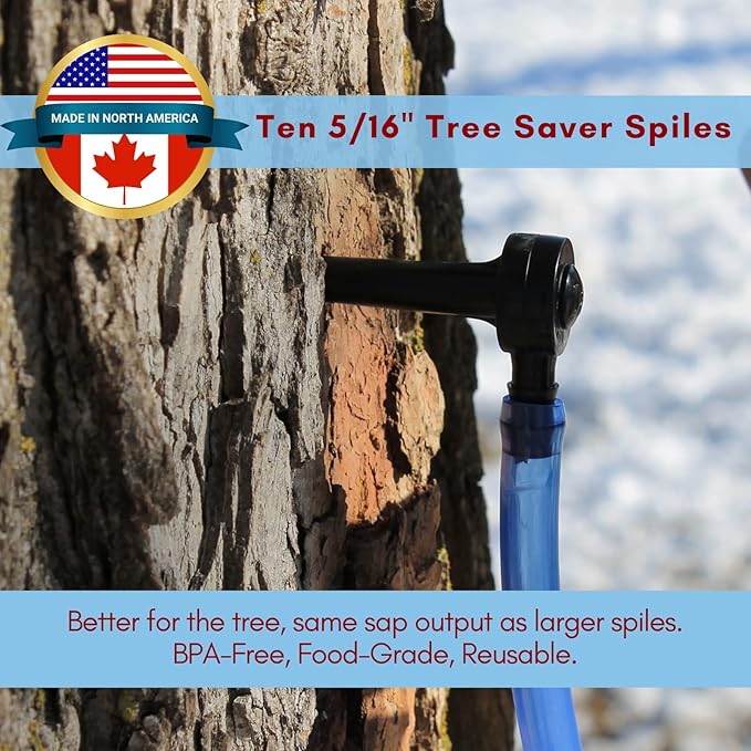 MAPLE TAPPER Maple Syrup Tree Tapping Kit – (10) Spiles + (10) 3' Tubes + (1) 1 QT Maple Sap Filter + 80 Page Book “Guide to Maple Tapping &amp Recipe Cards -BPA FREE- Made in North America