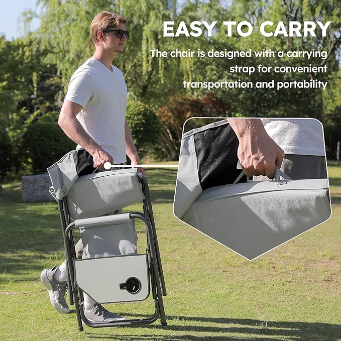 Oversized Directors Camping Chair Support 600 LBS Heavy Duty Folding Outdoor Chairs with Detachable Side Pocket and Adjustable Side Table for Outside BeachLawnFishing (Black)