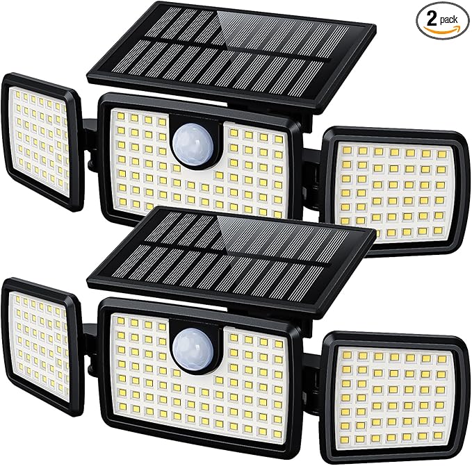 MIHANI Solar Flood Lights Outdoor 2500LM Motion Sensor Security Lights with 270° Wide Angle IP65 Waterproof 3 Heads Solar Outdoor Lights for Patio Yard House Garage (Non-Remote 2 Pack)