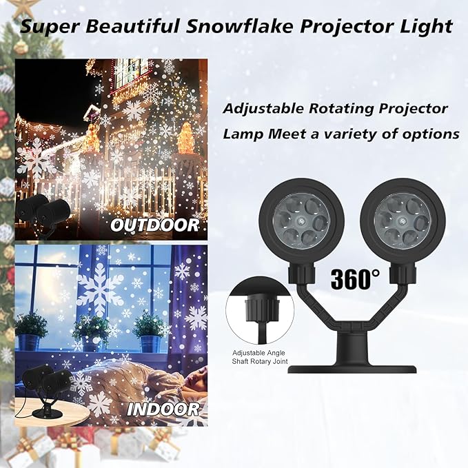 Christmas Snowflake Projector Lights Outdoor Double Head Snowflake Led Lights Waterproof Decorative Lighting Projection Lamp for Xmas Indoor Outdoor