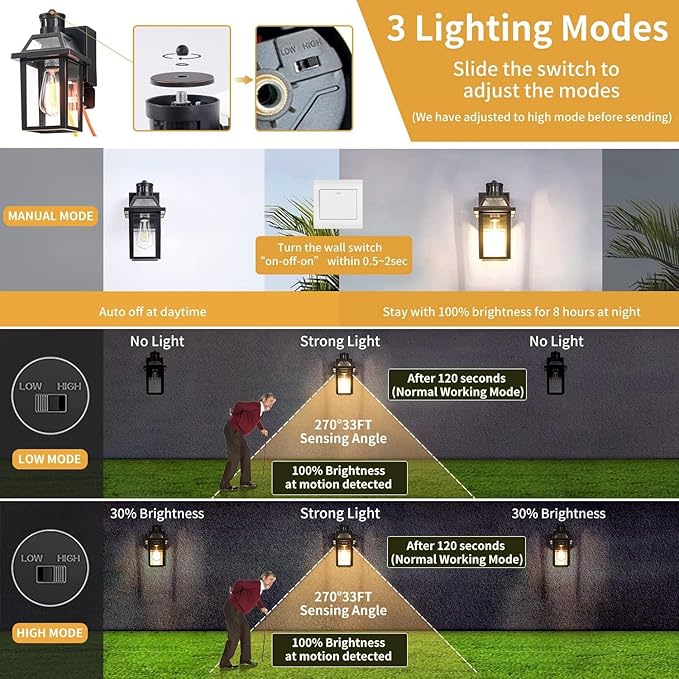 Porch Lights with GFCI Outlet Dusk to Dawn Outdoor Lights with Outlet 3 Lighting Modes Exterior Light Fixture Waterproof Outside Lights for House Front Door Patio Garage