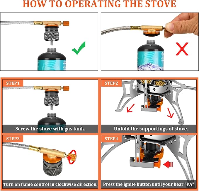 6800W Camping Backpacking Stove Outdoor Portable Burner Cooking Stove with Fuel Canister Adapter Piezo Ignition Carry Case Foldable Windproof Camping Gas Stove for Picnic Hiking