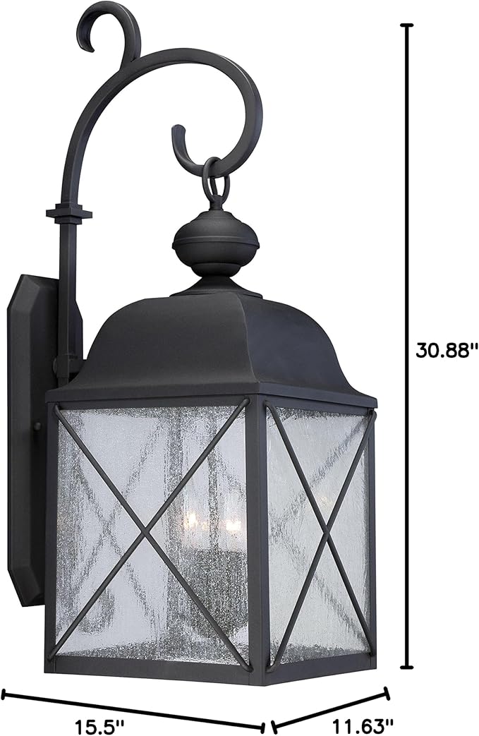 Nuvo Lighting 60/5623 Wingate Large 3 Light Wall Lantern 60-watt Torpedo Outdoor Porch and Patio Lighting with Clear Seeded Glass Textured Black