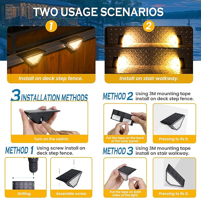 SOLPEX Solar Step Lights for Outside 24 LEDs Solar Stair Lights Outdoor Waterproof Decor for Porch Front Door Stair Step Deck Fence Balcony Patio Wall Yard Garden(6 Pack Warm White)