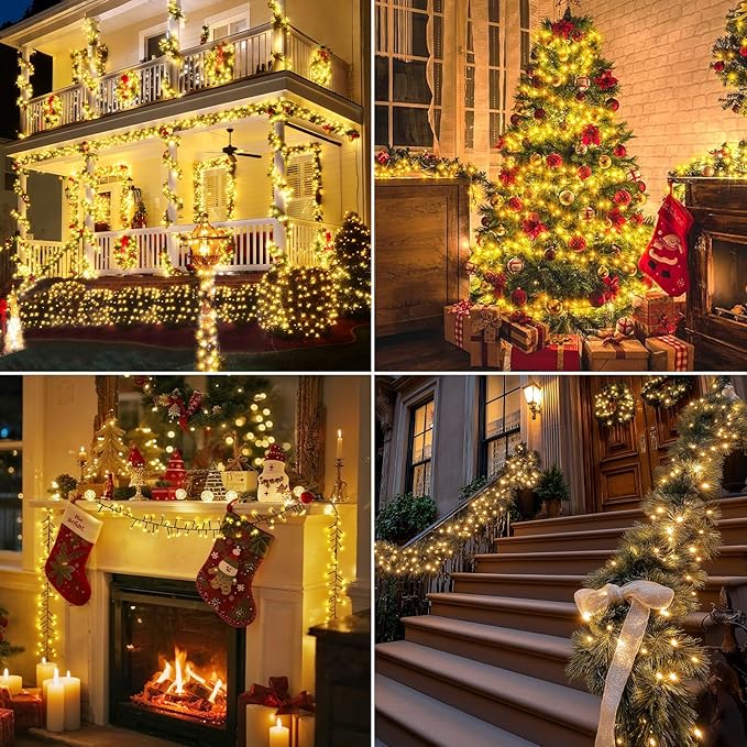 1000 LED 50FT Cluster String Lights Outdoor Warm White Waterproof Christmas Tree Firecrackers String Lights with 8 Modes &amp Timer Plug in Twinkle Fairy Lights Decor for Indoor Xmas Party Bedroom
