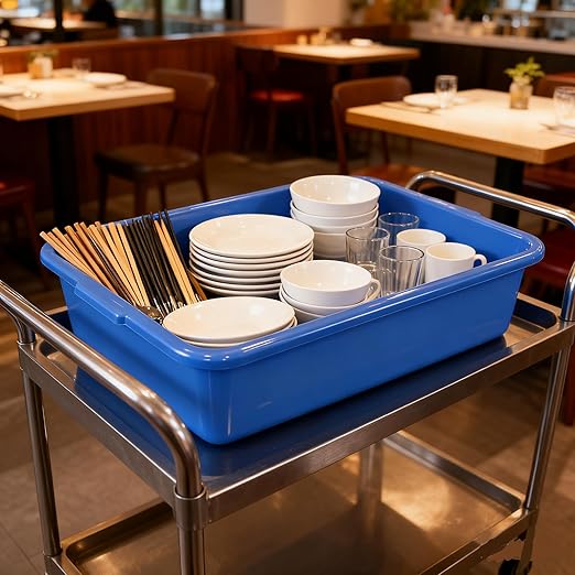 Commercial Products Standard Bus/Utility Box 4.6 Deep Kitchen Bus Tubs 4 Durable Blue Plastic Wash Basin/Dish Washing Tub for Restaurants or Catering Services