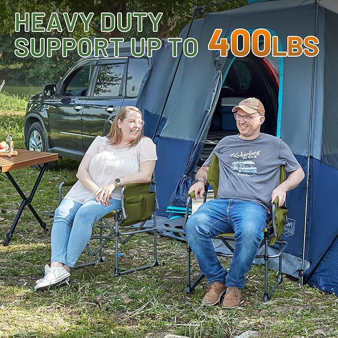 Timber Ridge Aluminum Camping Directors Chair with Side Table Pocket Portable Folding Chair Heavy Duty Lawn Chair for Fishing Trip Picnic Concert Outdoor 400lbs Green