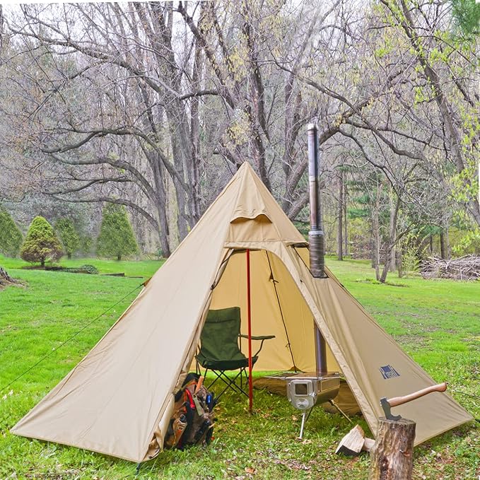 PRESELF 2-3 Person Tipi Hot Tent Version2 with Stove Jack for Hunting Bushcraft Lightweight Standing Room Teepee Backpacking Camping Hiking
