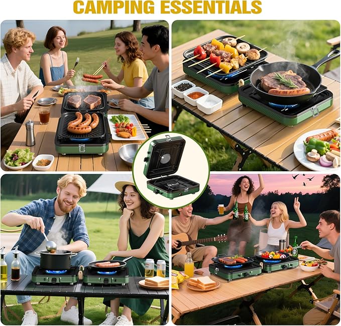 2 Burner Camping Stove 20000 BTU Propane Camp Stove Portable Folding Gas Travel Stove Camping Essentials Gears Includes GrillCarrying Bag Adjustable Burners &amp Piezo Ignition for TailgatingBBQ