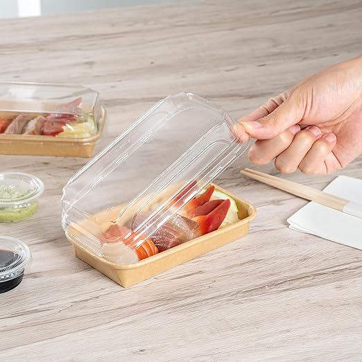 Restaurantware-LIDS ONLY: Matsuri Vision 6.4 x 3.7x 1.2 Inch Lids For Sushi Containers 100 Airtight Lids - Containers Sold Separately No-Fog Design Clear Plastic Dome Lids For Sushi Boxes