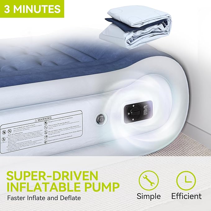 YITAHOME Twin XL Air Mattress with Integrated Pillow Inflatable Bed with High-Speed Pump Carry Bag and Repair Tools for Home Travel and Camping - 79.92''L x 38.98''W x 16.93''H
