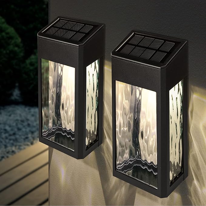 Classy Caps SWL888 - Black Aluminum Lancaster Deck &amp Wall Light (2 Pack) – Outdoor Solar LED Lighting Durable Black Aluminum Real Glass Construction Perfect for Outdoor Decks Patios and Walls