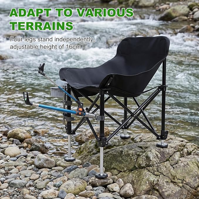 Fishing Chair Complete Accessories Set with Rod Holder Bait Tray Fish Guard Ice Fishing Gear 150kg Capacity Portable Folding for Adults Outdoor (Black-1)