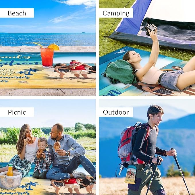 Personalized Beach Blanket Sandproof Waterproof - Outdoor Picnic Mat 78'' x 86'' for 4-6 Adults - Custom Beach Essentials with Photo for Travel Camping Hiking