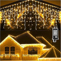 KNONEW 99ft 960 LED Christmas Lights Outdoor Decorations with 180 Drops 8 Modes Curtain Fairy Light Clear Wire LED String Light Indoor Decor for Wedding Party Christmas(Warm White)