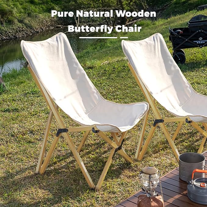Bathonly 2 Pack Outdoor Folding Camping Chair Beach Chair with Backpocket and Carry Bag Portable Butterfly Reclining Chair for Camping Picnic Beach Patio