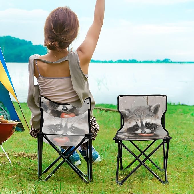 Poor Raccoon Portable Camping Chairs Folding Chair - Durable Oxford Fabric Lightweight Iron Frame Easy Fold Design - Ideal for Outdoor Activities Camping Fishing and Travel