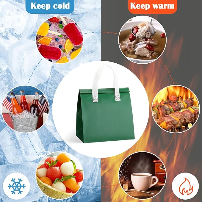 300 Pack Insulated Bags Bulk for Food Delivery 9.5 x 9.5 x 6 Thermal Take Away Bag for Hot Cold Food Coffee Milk Pizza Seafood Disposable Grocery Bag for Catering Restaurant(Dark Green)
