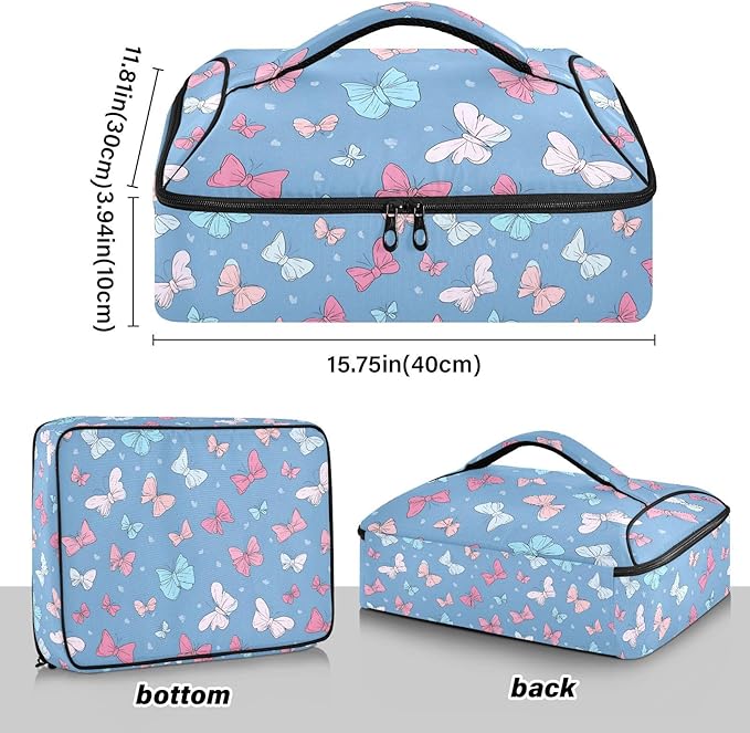 Casserole Carrier Grace Butterflies BowsInsulated Casserole Carrier for Hot or Cold Food Thermal Lunch Tote for Potluck Parties Picnic Beach Fits 9 x 13 Inches Baking Dish