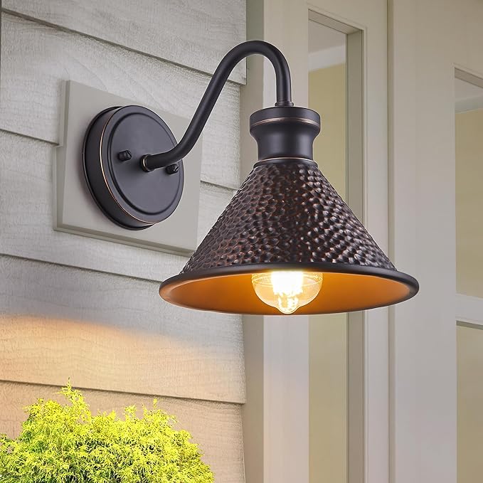 Gooseneck Outdoor Wall Sconce 1-Light E26 Socket Farmhouse Wall Mount Porch &amp Patio Lights9.3Inch Width Casting Aluminum ShadeOil Rubbed BronzeEasily Installed in Outdoor and Indoor.