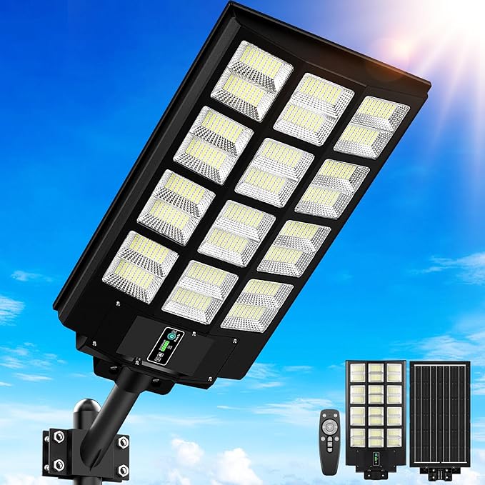 9000W Solar Street Light Outdoor Waterproof 27 240000LM Solar Light with Motion Sensor 6500K Dusk to Dawn Security LED Flood Light Commercial Outdoor Lighting for Parking Lot Yard Driveway Farm