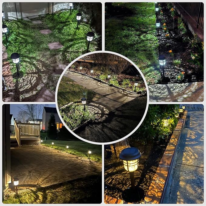 XMCOSY+ Solar Pathway Lights Outdoor Waterproof IP65-2 Lighting Modes LED Solar Powered Garden Lights Glass Outdoor Lighting for Yard Landscape Walkway Driveway Lawn Decor (Warm White &amp Cool Whit