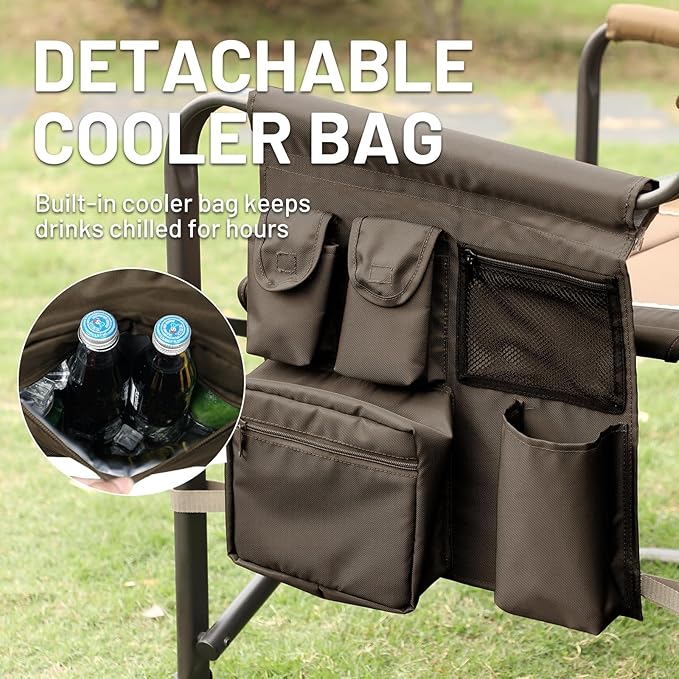 TIMBER RIDGE XXL Upgraded Oversized Directors Chairs with Foldable Side Table Detachable Side Pocket Heavy Duty Folding Camping Chair up to 600 Lbs Weight Capacity (Brown) Ideal Gift 2 Pack
