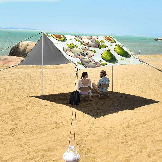 Cute Cartoon Koala Avocado Camping Sun Shelter Beach Tent Portable Beach Sun Shade Outdoor Canopy for Camping Trips Fishing Picnic
