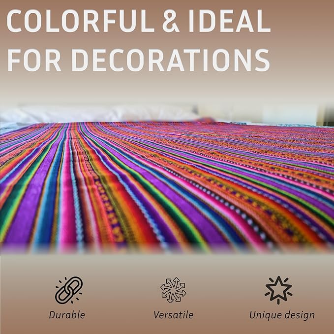Lucio Fabrics Unique Native Peruvian Throw - Vibrant Colors Lightweight Durable - HomeYoga BeachCampingPicnicOutdoor Activities Thin Blanket 70'' x 47'' (Purple Andean Stripes)