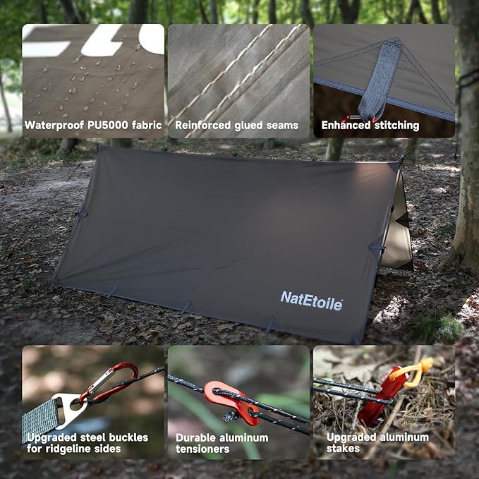 Camping Tarp by NatEtoile - Versatile 10X10 ft Portable Rain Fly for Hammock with 19 Tie-OutsPU 5000mm Waterproof Sunproof Tarp Shelter - Ideal for Camping Hiking Backpacking and Hammock Cover