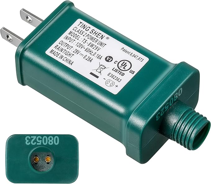 Enhon 29V LED Power Supply UL Certification LED Transformer Replacement Class 2 Power Supply Low Voltage Transformer US Plug Adapter for Christmas Tree Light Green Right Positive(TS-8W29V)