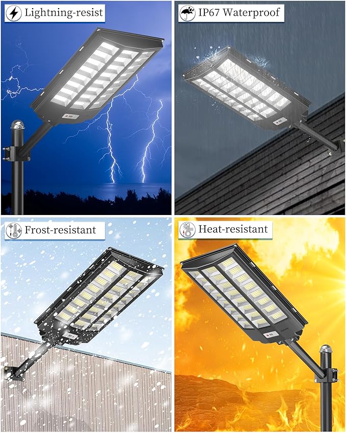 Gefolly SL-9600W Solar Street Light Outdoor Wide Angle Commercial Parking Lot Lights Dusk to Dawn 6500K Flood Security Light IP67 Lamp for Basketball Court Yard