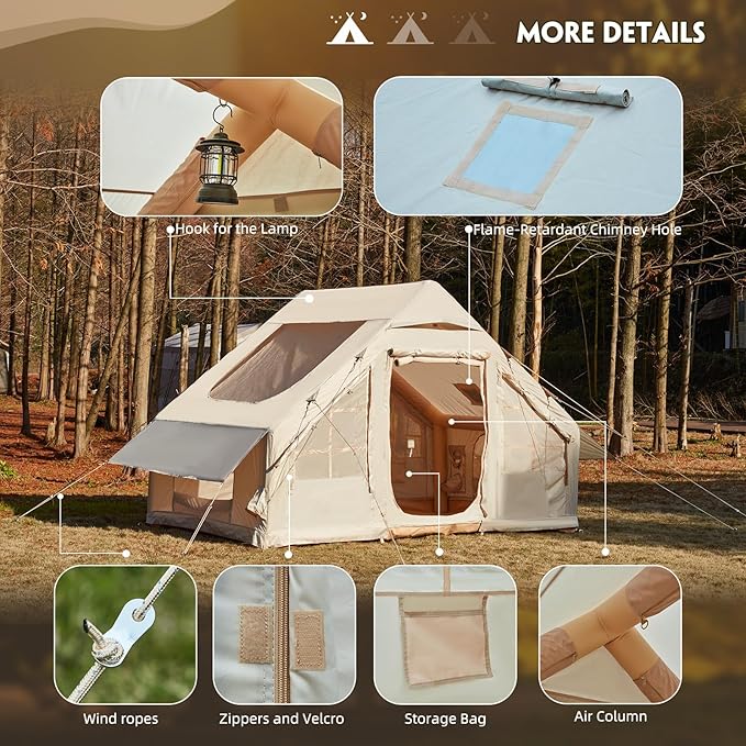 YOLENY Inflatable Tent for Camping 2-4 Person Instant Glamping Camping Tents with Large TPU Skylight and Rainproof Canopy Easy Setup Included Hand Pump