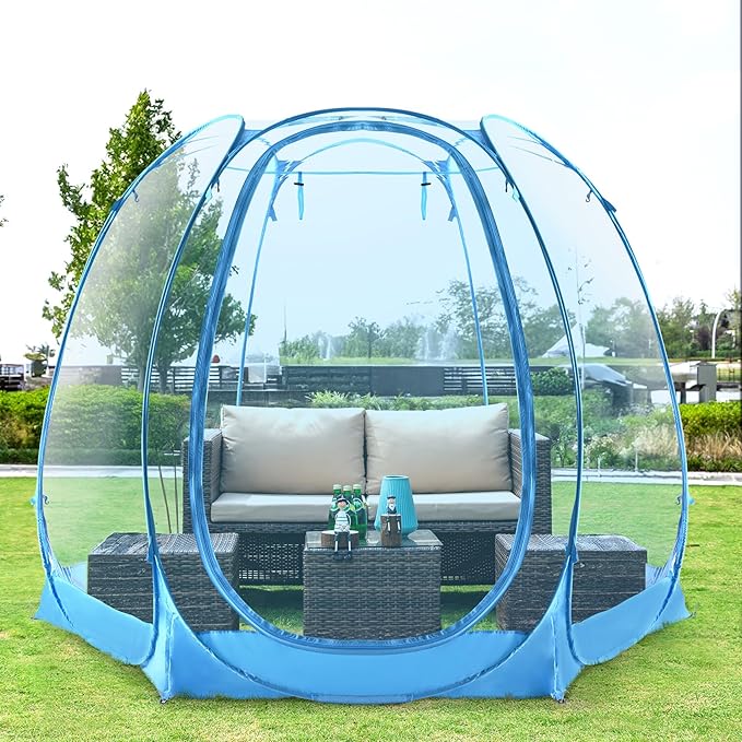 Pop Up Bubble Tent for 4-8 People - 10x10ft Large Oversize Weather Proof Pod - Cold Protection Camping Tent - Winter Instant Igloo Tent for Outdoor Activities Blue