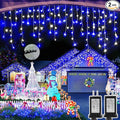 Christmas Lights Outdoor 2 Pack Total 98FT 960 LED Ice Lights for Outside with 180 Drops 8 Modes Timer Memory Plug in Waterproof for Holiday Eaves Yard Roof Party Decor (Blue and Cool White)